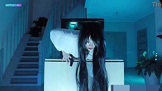 sadako's big ass stuck in tv rough sex
