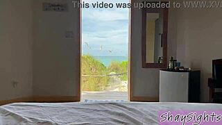 on vacation, shay sights, a horny cougar, gave a wild beach blowjob before rough hotel sex.