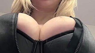 big natural tits bursting out of elastic leather