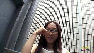 Nerdy Asian Babe with Hairy Pussy Gets Creampied