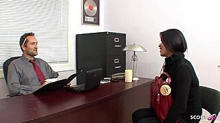 thai mature seduced by boss for table banging at interview.