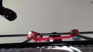 Bound and hooded, taking a deep breath with moaning and spit