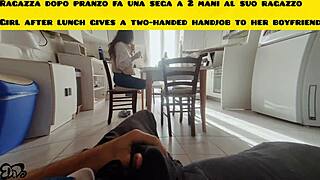 Guy begs for blowjob but gets only handjob in dorm.