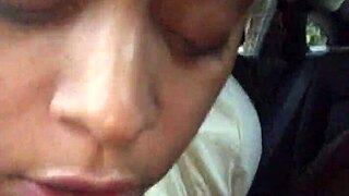 Ebony Slut Delivers Sloppy Public Blowjob in Car With Deepthroat Action.