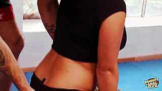 two girls one guy anal pounding in gym 😈