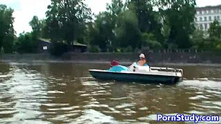 Eurobabe Rides Waterbike Nude Publicly