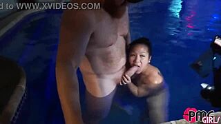 asian slut gets creampied in the pool