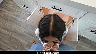 stepdaddy gives in and eats stepdaughter out