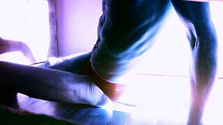 sped up stretching on floor with roller and briefs for some sun and relief in winter december 2021