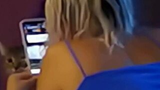 My stepsister enjoys watching videos in her room