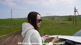 Stranger fixes car, creampies highway babe