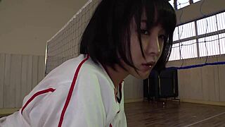 Huge tits asian volleyball player practices hard