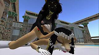 Lady Bastet commands her servant girl in Egyptian setting