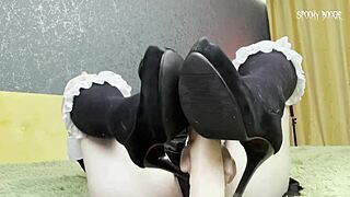 sexy goth wednesday addams gives shoejob then sucks to orgasm
