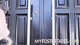 i taught foster that stealing is wrong with my big cock in her pussy, but she bent over for doggystyle and sucked it first, wearing glasses and dress