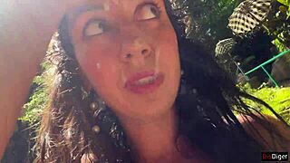 Skinny Beauty Gets Cum on Face in Public Locker Room and Cumwalk by Waterfall