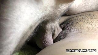 Ebony Girlfriend Screwed Hard by Big White Cock with Messy Creampie Finish.