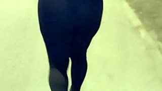 Curvy mature milf flashes see-through leggings in public