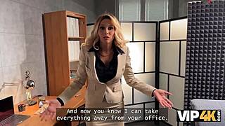 Vip4k Karina King Pays Debt with Busty Blonde Fake Boobs