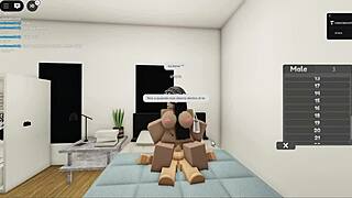 A sexy couple with big tits engages in sex on Roblox