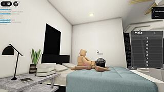 A sexy couple with big tits engages in sex on Roblox