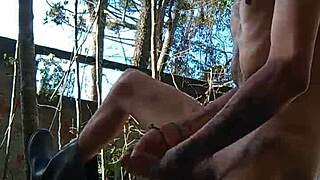 Skinny Nerd Tattoo Girl Cums Outdoors in Backyard Fitness Video