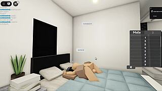 A sexy couple with big tits engages in sex on Roblox