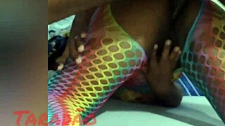 Ebony amateur performs blowjob.