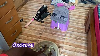 Ebony wife teases husband with foot fetish