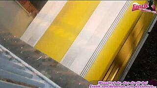 german brunette pisses into handbag outdoors