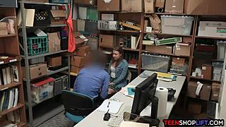 teen shoplifter works security guard with mouth and pussy