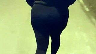 Curvy mature milf flashes see-through leggings in public