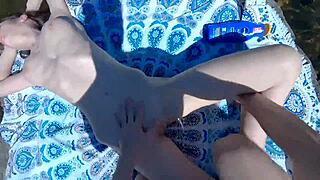 risky beach and bus sex with huge double cumshot! 🔥