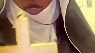 nun in hazelnut costume on halloween, ready for fun 😈