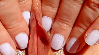 Mature Blonde Cougar Flashes Shaved Pussy During Close-Up Masturbation Session in Wife's Intimate Ritual