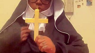 nun in hazelnut costume on halloween, ready for fun 😈