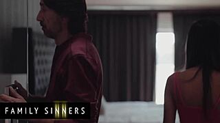 Petite brunette rides step grandpa's big cock 😈