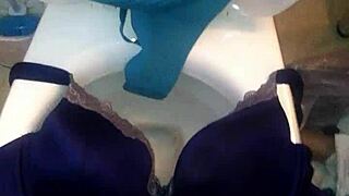 Step sister in 40dd bra and panties gets a cumshot from her bro.