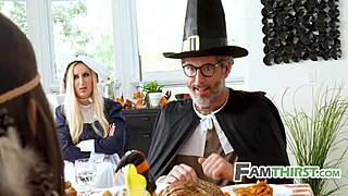 Thanksgiving turns into squirt fest with wild family 4some