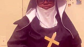 nun in hazelnut costume on halloween, ready for fun 😈