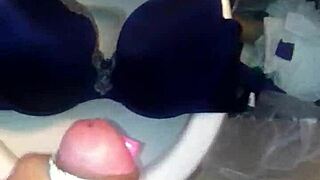 Step sister in 40dd bra and panties gets a cumshot from her bro.