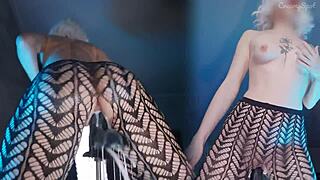 Petite blonde takes big black cock like a pro with fake cum creampie dripping from pussy