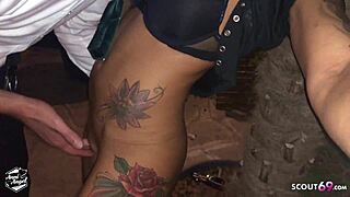 german party slut gets licked by random guys in the store