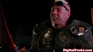 Lesbians lick pussy outdoors in boots