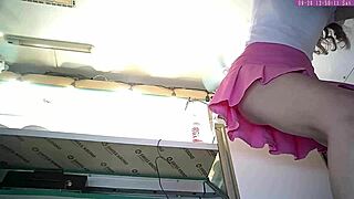 dumb 18 yo bitch in pink mini skirt, hidden voyeur camera upskirt