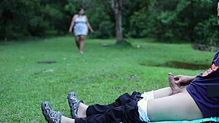 Latina Milf with Tattoos Masturbates Me Outdoors in a Public Park Forest.