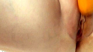 wow, wife fucking herself with fat carrot!