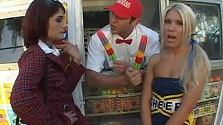 I seduced cami strella into her first lesbian threesome with freya parker, spanking and sucking big natural tits.