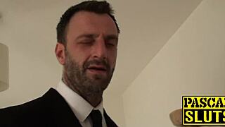 blonde uk babe in classroom costume with dom