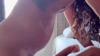 ebony girl gives sloppy deepthroat sucking on monster cock, licking cum everywhere